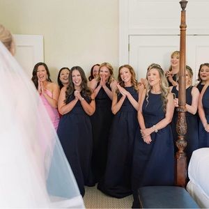 Amsale navy bridesmaid dress